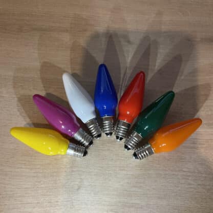7X Replacement Christmas Light Bulbs 20V 3W E10 Opaque Multi Coloured Small MES Screw In Cone Shaped Bulbs