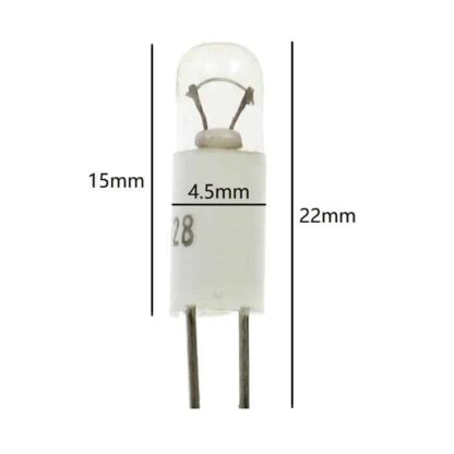 T1 1/4 cm (2.54mm) BI-PINs 4.5mm x 15mm Small Light Bulb (Pack of 5) - Image 2