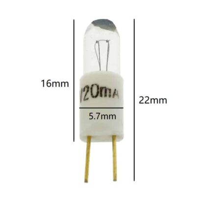 T1 3/4 cm (3.17mm) BI-PINs 5.7mm x 16mm Small Light Bulb (Pack of 5) - Image 2