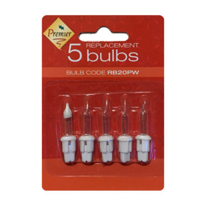 12V 0.96W RB20PW 5 Pack Clear Replacement Christmas Light Bulbs White Push in tab Base