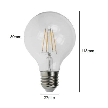 Large Round G80 Globe 80mm LED 4W 240V E27 Clear Warm White - Image 2