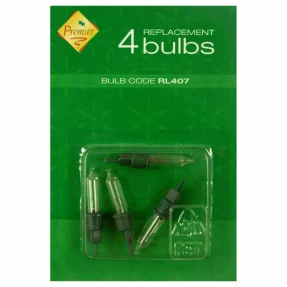 2.4V 0.168W Premier RL407 Pack of 4 Clear Replacement Light Bulbs Green Push in Base Christmas