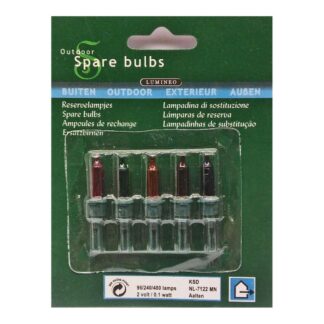 2V 0.1W 504001 Lumineo 5 Pack Coloured Replacement Christmas Light Bulbs Push in tab Base