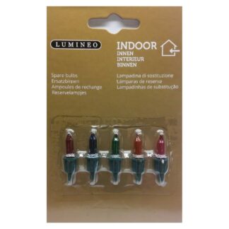 2.5V 0.32W 503996 Lumineo 5 Pack Coloured Replacement Christmas Light Bulbs Push in tab Base