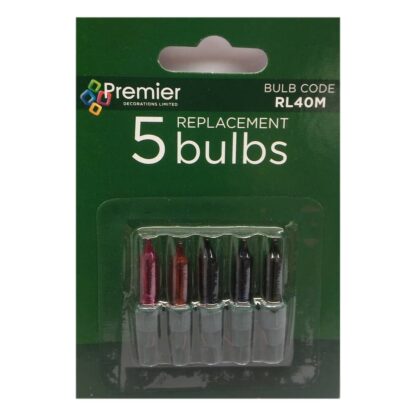 2.4V 0.168W Premier RL40M Pack of 5 Replacement Light Bulbs Push in Base Christmas
