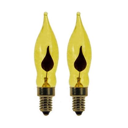 x2 E10 Yellow Flicker Flame Effect 1.5W Christmas Candle Bridge Arch Replacement Light Bulbs RF7 Small Screw In 230V MES