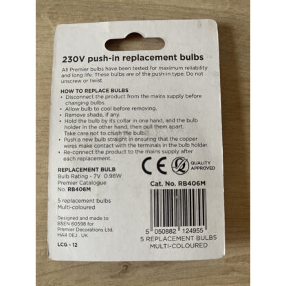 7V 0.98W Premier RB406M Pack of 5 Replacement Light Bulbs Push in Base Christmas - Image 2